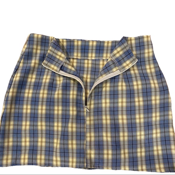 Blue and Yellow Plaid Skirt with Slit - Picture 3 of 7